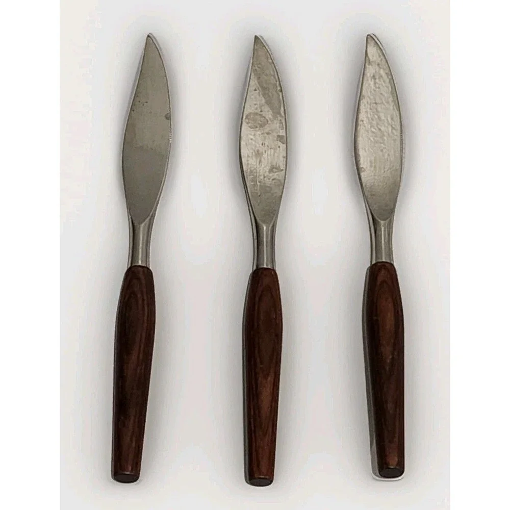 Vintage MCM Mode Danish Knives Teak Wood Handle Stainless Sheffield England